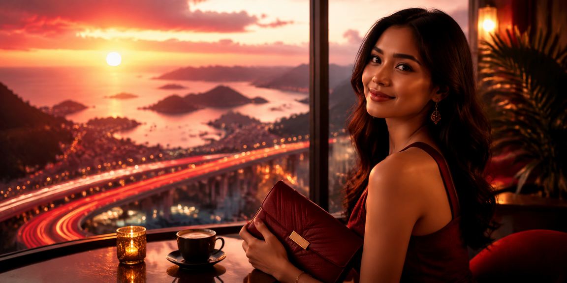 Pria muda Indonesia menggunakan smartphone untuk login ke platform hiburan online dengan latar suasana kafe