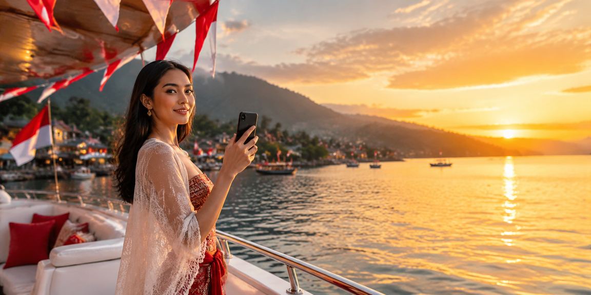 Pengunjung festival memainkan taruhan olahraga di smartphone di tengah keramaian